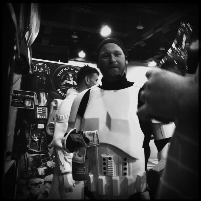 Rare moment: Stormtrooper out of uniform and holding a beer at Denver ComicCon 2012